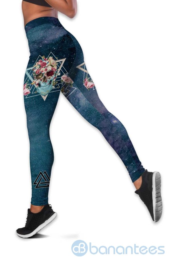 Floral Skull Geometric Valknut Symbol Hollow Tank And Legging Outfit Product Photo