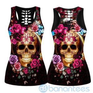 Floral Skull Hollow Tank And Legging Outfit Product Photo
