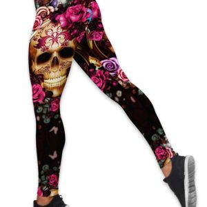 Floral Skull Hollow Tank And Legging Outfit Product Photo
