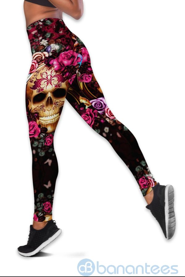 Floral Skull Hollow Tank And Legging Outfit Product Photo