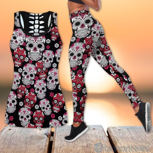 Floral Sugar Skull Hollow Tank And Legging Outfit Product Photo