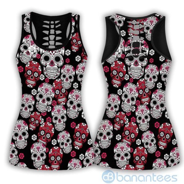 Floral Sugar Skull Hollow Tank And Legging Outfit Product Photo