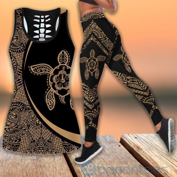 Floral Turtle Island Hollow Tank And Legging Outfit Product Photo