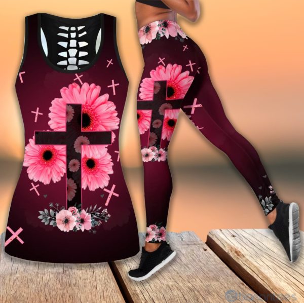 Flower Cross Tank Top Legging Set Outfit Product Photo