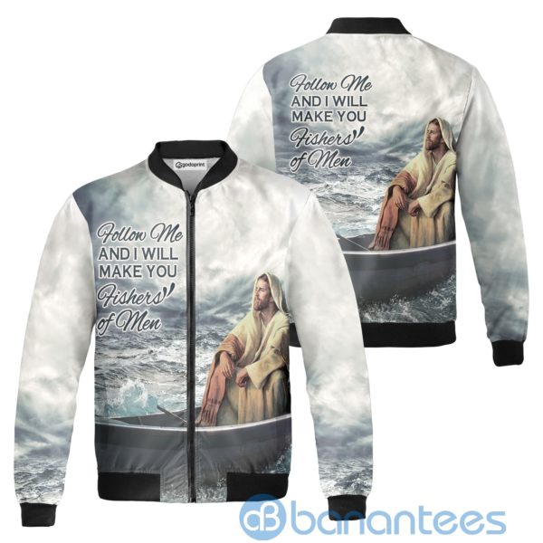 Follow Me And I Will Make You Fishers of Men Jesus Fleece Bomber Jacket Product Photo