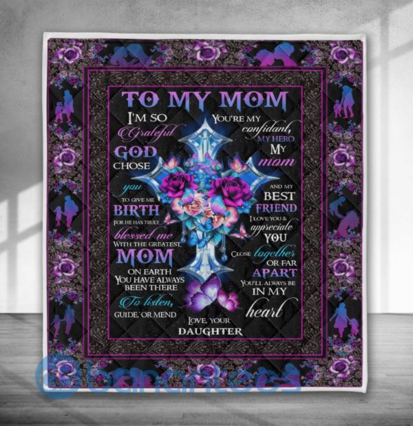Gift For Mom, Cross Butterfly Quilt Blanket Product Photo