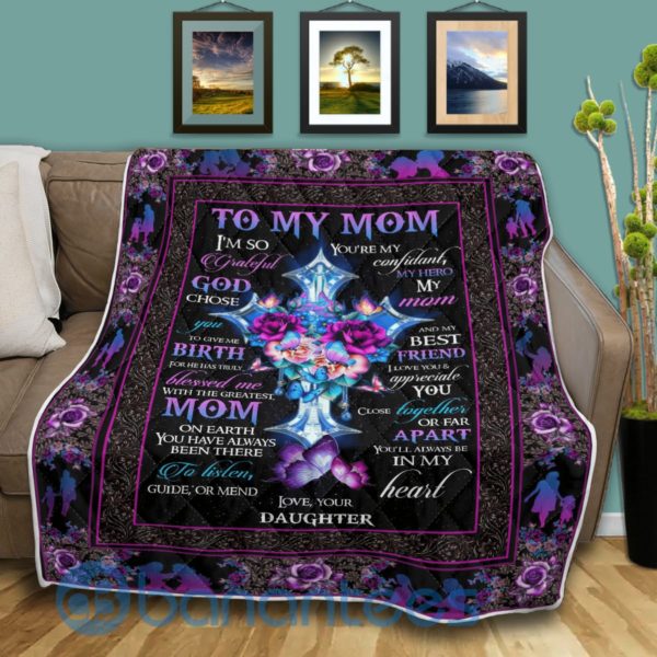Gift For Mom, Cross Butterfly Quilt Blanket Product Photo