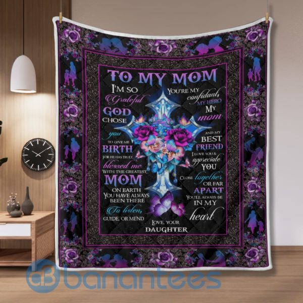 Gift For Mom, Cross Butterfly Quilt Blanket Product Photo