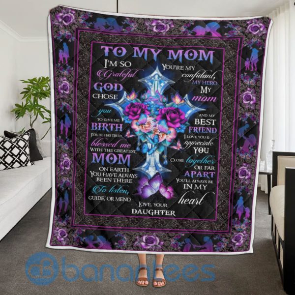 Gift For Mom, Cross Butterfly Quilt Blanket Product Photo