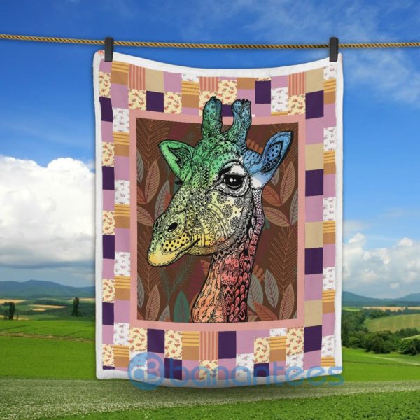 Giraffe And Hippie Pattern Sherpa Blanket Product Photo