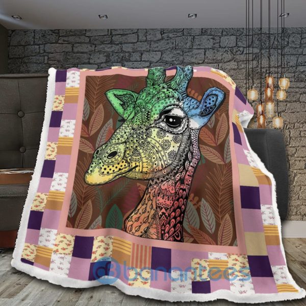 Giraffe And Hippie Pattern Sherpa Blanket Product Photo