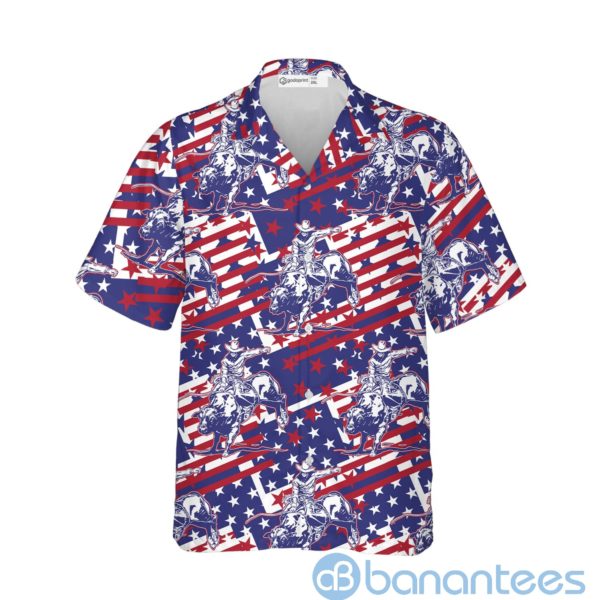 Godoprint Rodeo Bull Rider Patriotic American Flag Hawaiian Shirt Product Photo