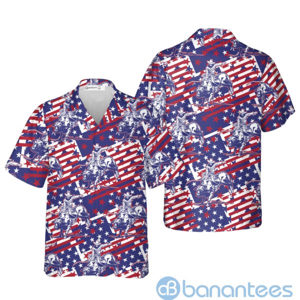 Godoprint Rodeo Bull Rider Patriotic American Flag Hawaiian Shirt Product Photo