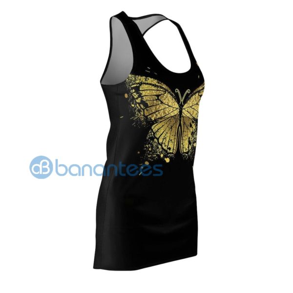 Gold Butterfly Design Black Racerback Dress For Women Product Photo