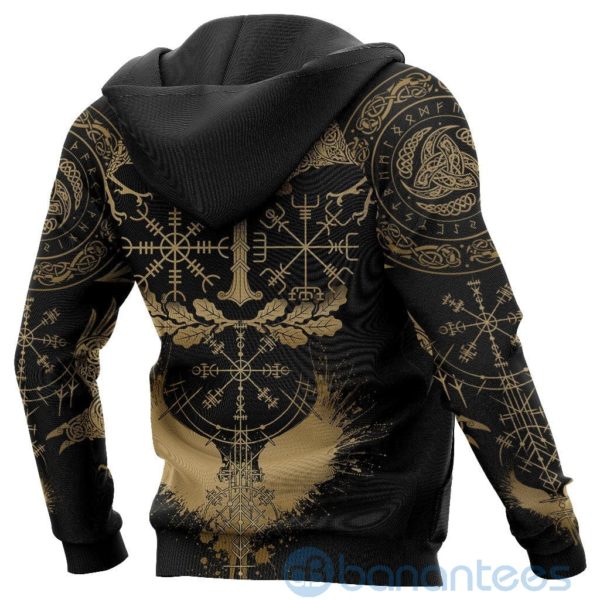 Gold Nordic Warrior Viking Oak Leaf Valknut Vegvisir With Irminsul All Over Printed 3D Hoodie Product Photo