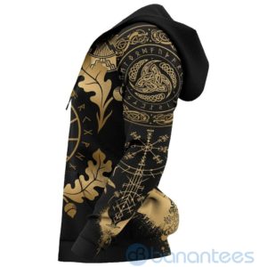 Gold Nordic Warrior Viking Oak Leaf Valknut Vegvisir With Irminsul All Over Printed 3D Hoodie Product Photo