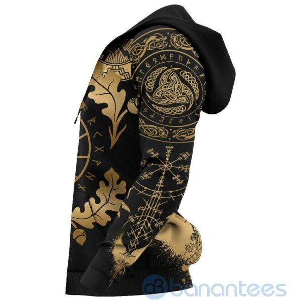 Gold Nordic Warrior Viking Oak Leaf Valknut Vegvisir With Irminsul All Over Printed 3D Hoodie Product Photo