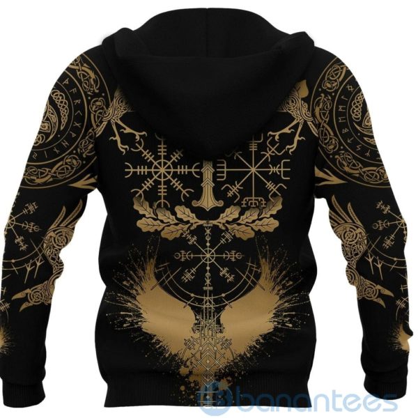 Gold Nordic Warrior Viking Oak Leaf Valknut Vegvisir With Irminsul All Over Printed 3D Hoodie Product Photo