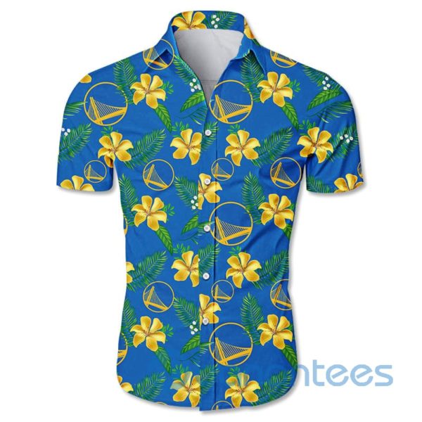 Golden State Warriors Small Flowers Short Sleeves Hawaiian Shirt Product Photo