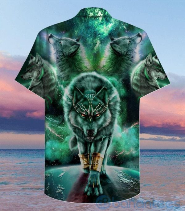 Green Galaxy Wolf Tropical Hawaiian Shirt Product Photo