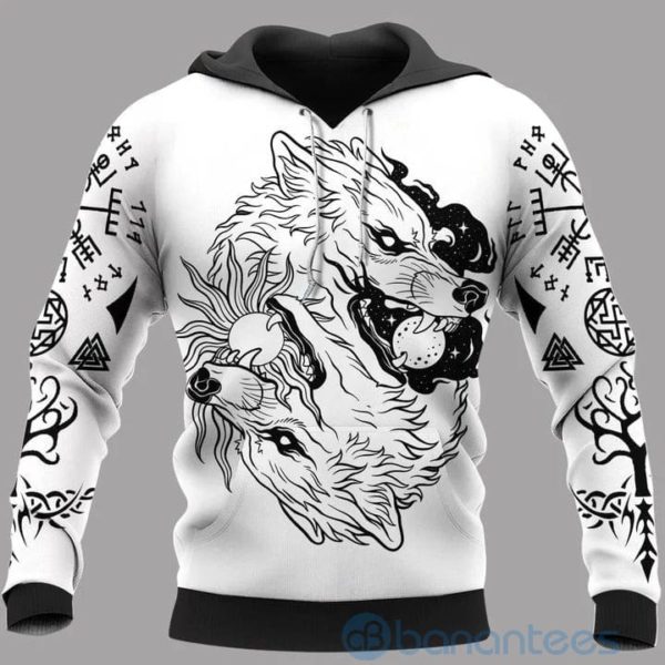 Hati and Skoll The Son Of Fenrir White Viking Hoodie All Over Printed 3D Hoodie Product Photo