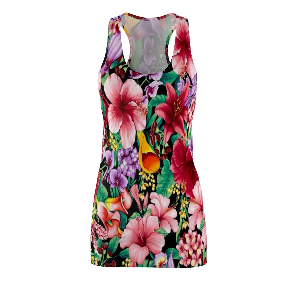 hawaii-tropical-leaves-and-flowers-pattern-racerback-dress-for-women-4-c6kJl.jpg Hawaii Tropical Leaves And Flowers Pattern Racerback Dress For Women Product Photo