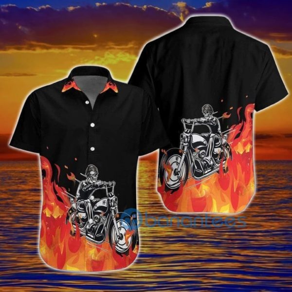Hawaiian Motorcycle Shirts Motorbike Skull With Fire Hawaiian Shirt Summer Hawaiian Product Photo