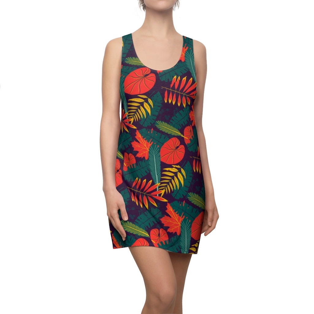 hawaiian-tropical-leaves-and-flowers-pattern-racerback-dress-for-women-1-Nmxbs.jpg Hawaiian Tropical Leaves And Flowers Pattern Racerback Dress For Women Product Photo