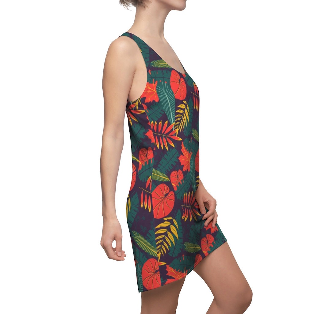 hawaiian-tropical-leaves-and-flowers-pattern-racerback-dress-for-women-2-uW4iA.jpg Hawaiian Tropical Leaves And Flowers Pattern Racerback Dress For Women Product Photo