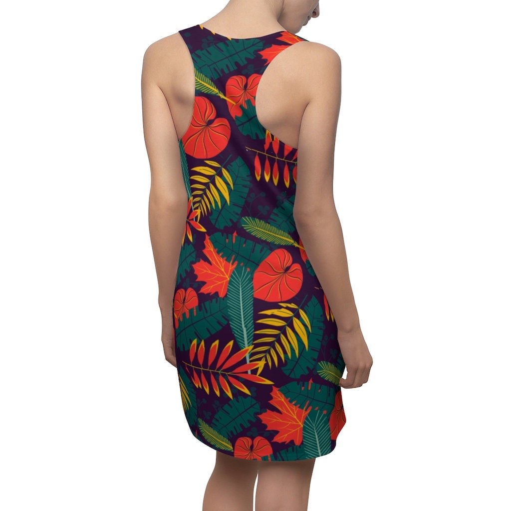 hawaiian-tropical-leaves-and-flowers-pattern-racerback-dress-for-women-3-kg3eX.jpg Hawaiian Tropical Leaves And Flowers Pattern Racerback Dress For Women Product Photo