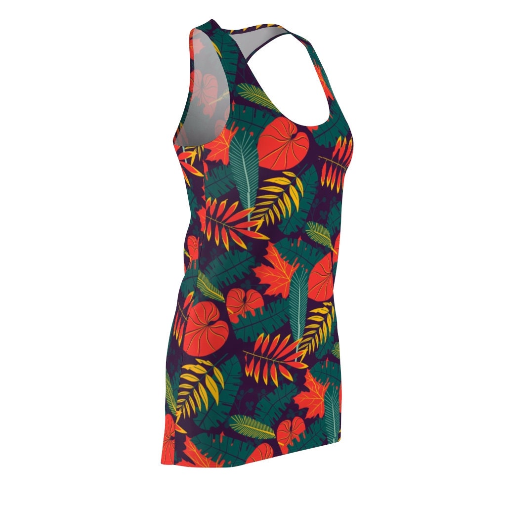 hawaiian-tropical-leaves-and-flowers-pattern-racerback-dress-for-women-6-EWhAd.jpg Hawaiian Tropical Leaves And Flowers Pattern Racerback Dress For Women Product Photo