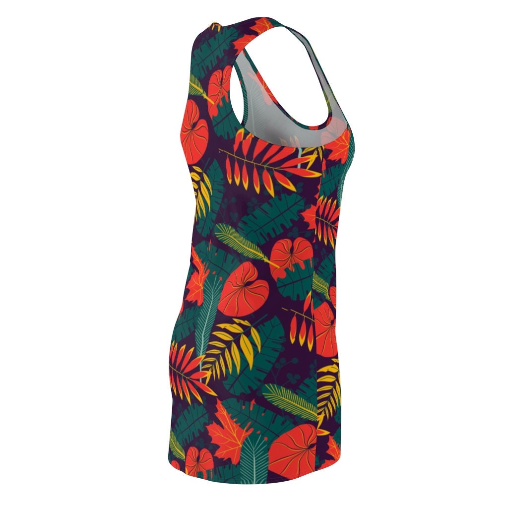 hawaiian-tropical-leaves-and-flowers-pattern-racerback-dress-for-women-7-CPbzX.jpg Hawaiian Tropical Leaves And Flowers Pattern Racerback Dress For Women Product Photo