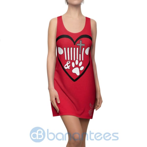 Heart Jesus Jeep And Dog's Footprint Red Racerback Dress For Women Product Photo