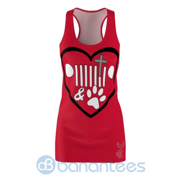 Heart Jesus Jeep And Dog's Footprint Red Racerback Dress For Women Product Photo