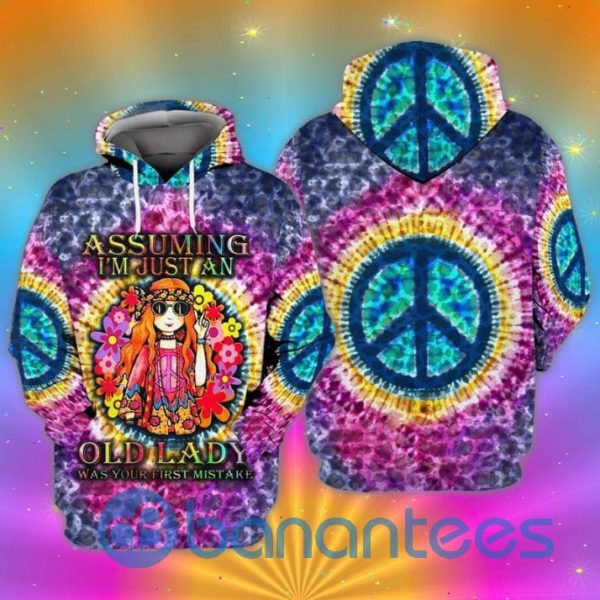 Hippie Old Lady Assuming Im Just An Old Lady Was Your First Mistake All Over Print Hoodie Product Photo