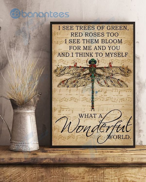 Hippie What A Wonderful World Dragonfly Music Sheet Background Wall Art Print Poster Product Photo