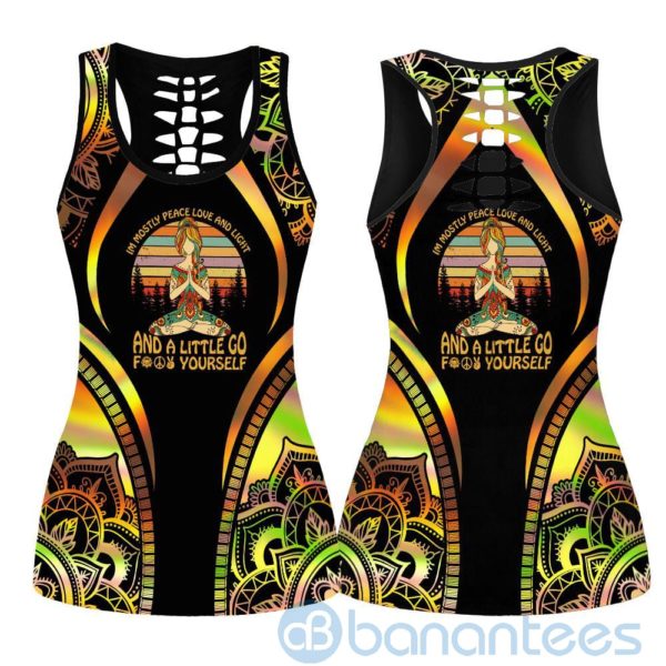 Hologram Mandala I'm Mostly Peace Love and Light Yoga Hollow Tank And Legging Outfit Product Photo