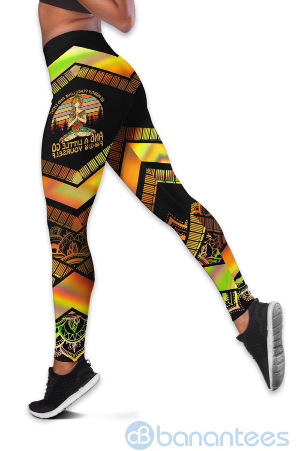 Hologram Mandala I'm Mostly Peace Love and Light Yoga Hollow Tank And Legging Outfit Product Photo