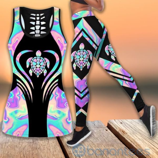 Holographic Turtle Hollow Tank And Legging Outfit Product Photo