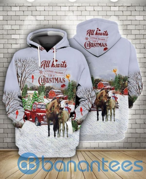 Horses All Hearts Come Home For Christmas All Over Print Hoodie Product Photo