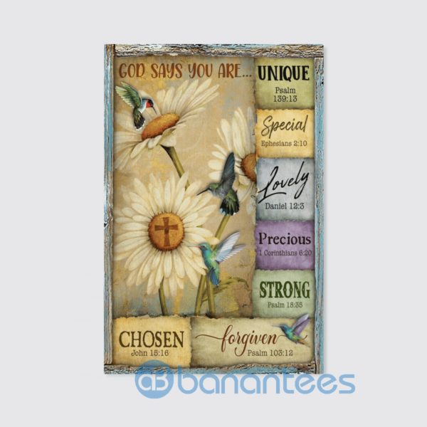 Hummingbirds Daisy Jesus God Says You Are Wall Art Canvas Product Photo
