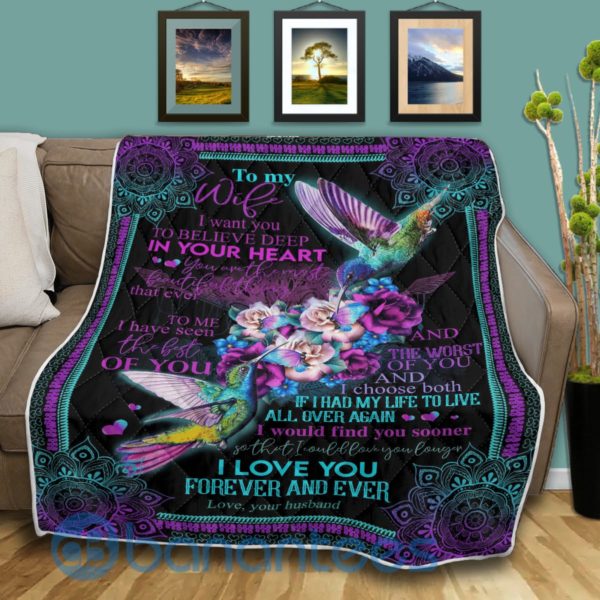 Husband To Wife Believe Deep In Your Heart Hummingbirds Quilt Blanket Product Photo