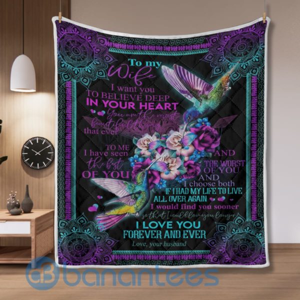 Husband To Wife Believe Deep In Your Heart Hummingbirds Quilt Blanket Product Photo