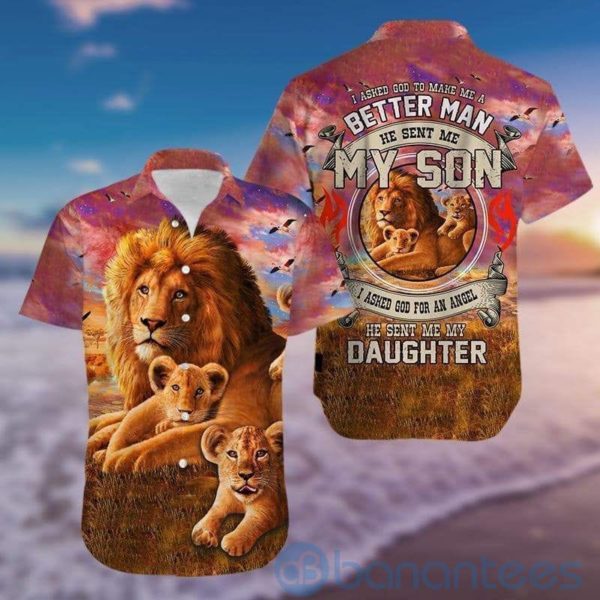 I Asked God To Make Me A Better Man Lion Tropical Hawaiian Shirt Product Photo