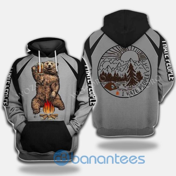 I Hate People Bear Beer Cutout Camping All Over Print 3D Hoodie Product Photo