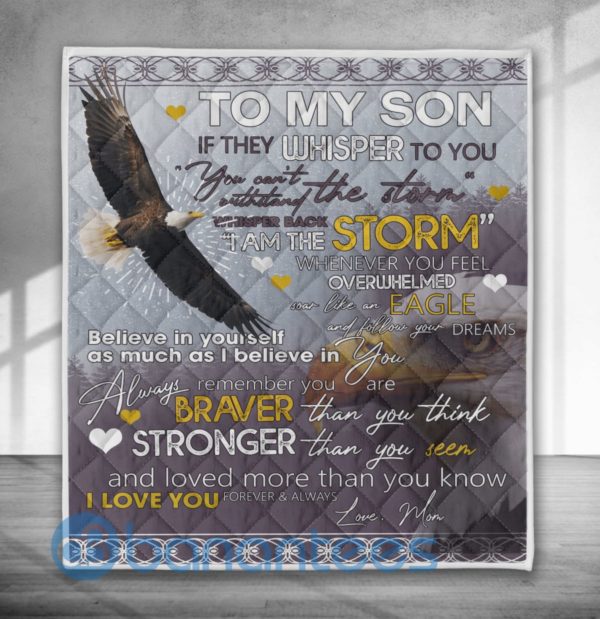 If They Whisper To You Eagle Mom To Son Quilt Blanket Product Photo
