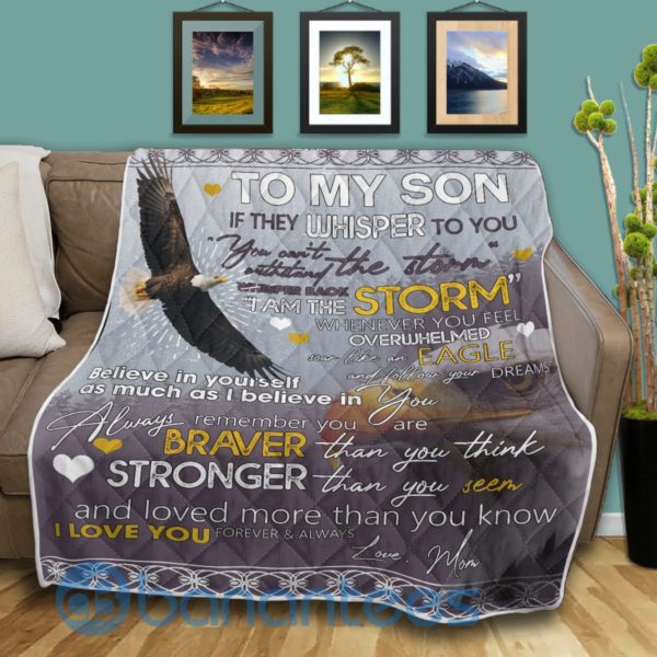 If They Whisper To You Eagle Mom To Son Quilt Blanket Product Photo