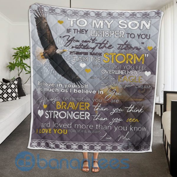 If They Whisper To You Eagle Mom To Son Quilt Blanket Product Photo