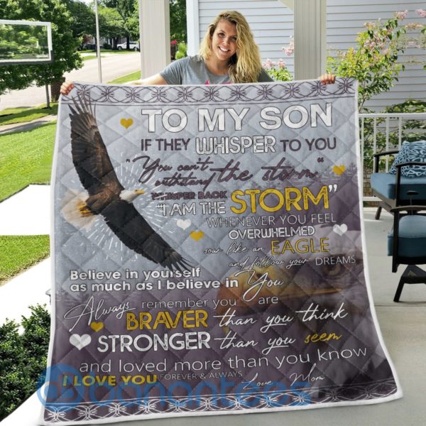If They Whisper To You Eagle Mom To Son Quilt Blanket Product Photo