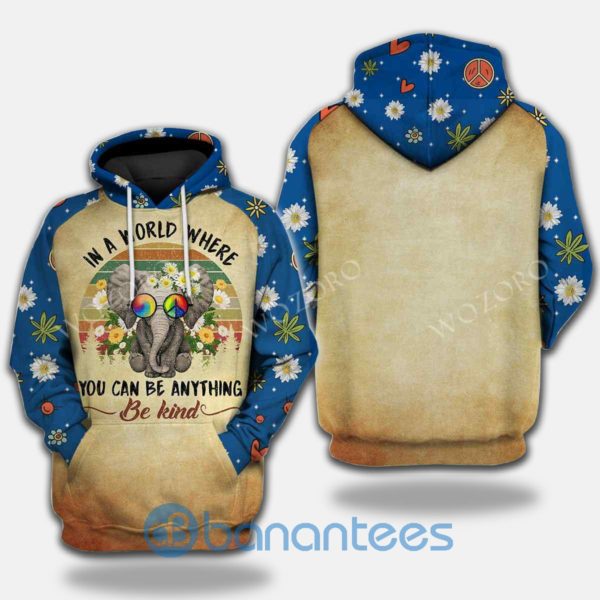 In A World Where You Can Be Anything Be Kind Elephant Hippie 3D Hoodie Product Photo